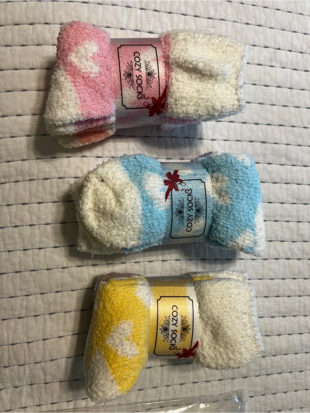 Cozy Plush Striped Women's Socks - Cream, Blue & Purple